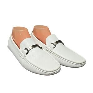Faranzi White Stewart Silver Buckle Slip on Loafers Men's Shoe Size 8.5 F420293K